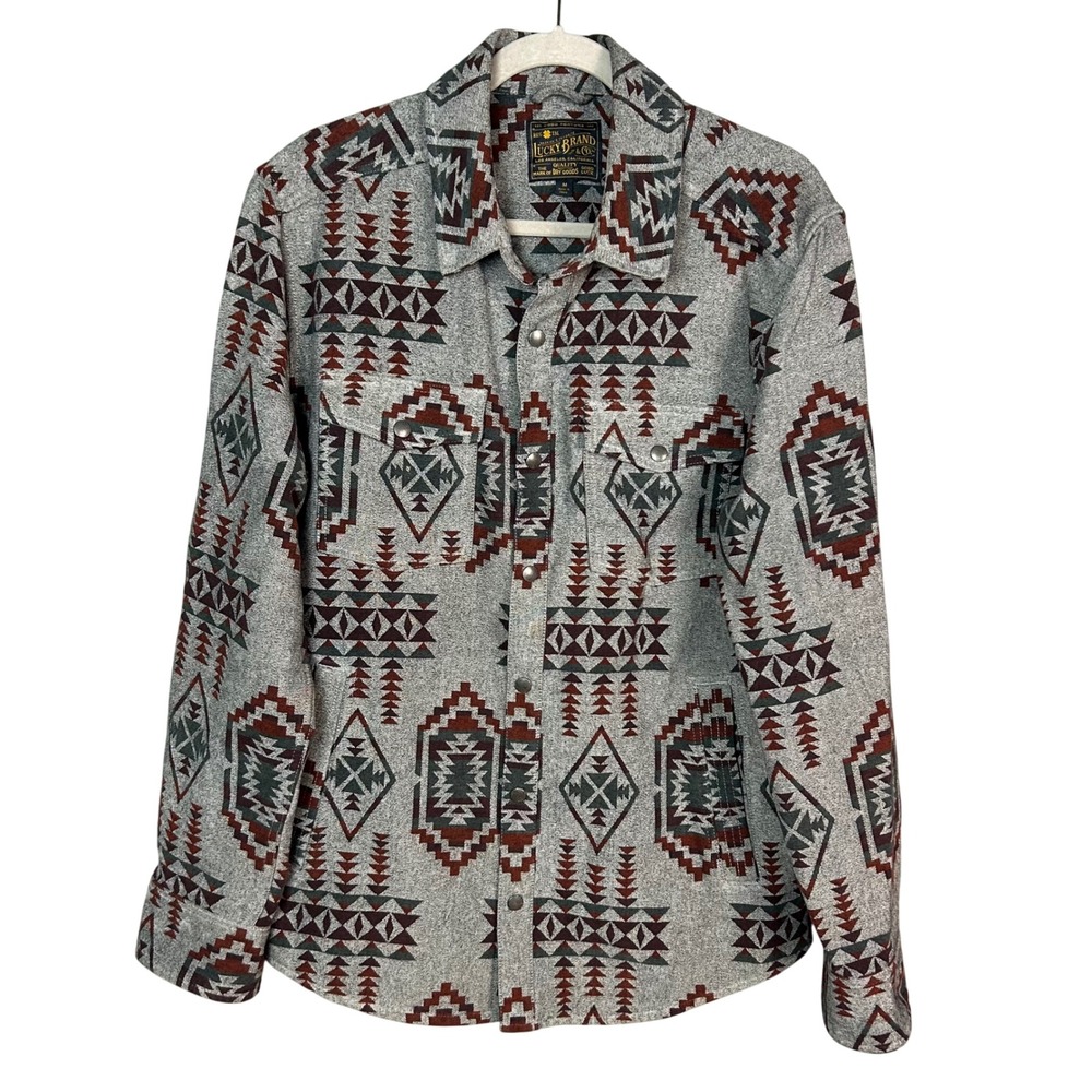 Lucky Brand shirt jacket shacket Mens medium RuggedJacquard Southwestern Aztec
